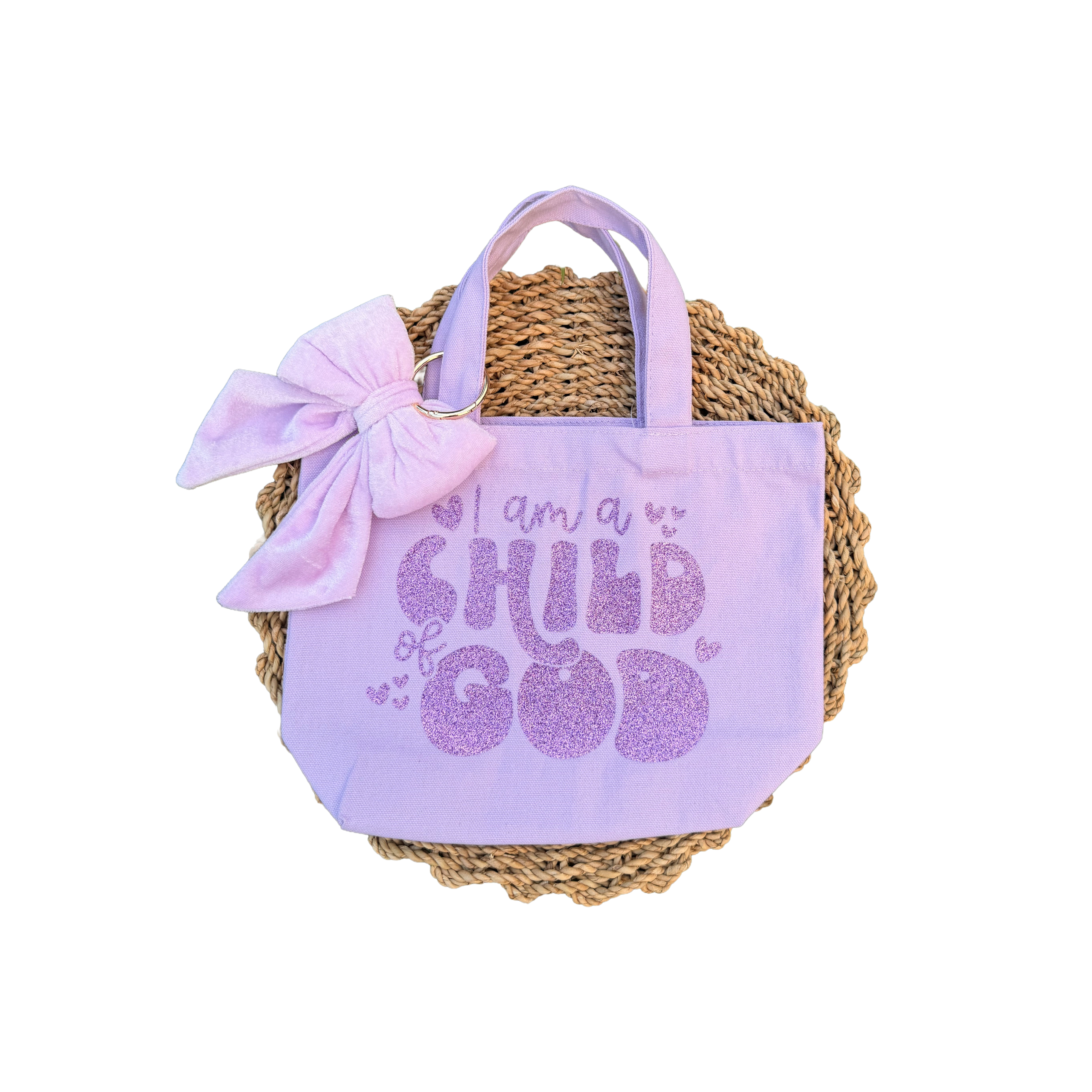 Small purple christian tote bag